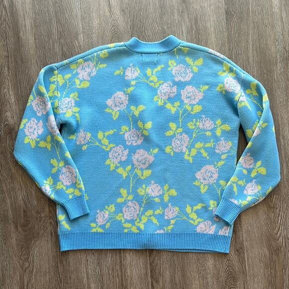 Urban Outfitters UO Groundbreaking Blue & Pink Floral Cardigan Small Relaxed - Picture 5 of 5